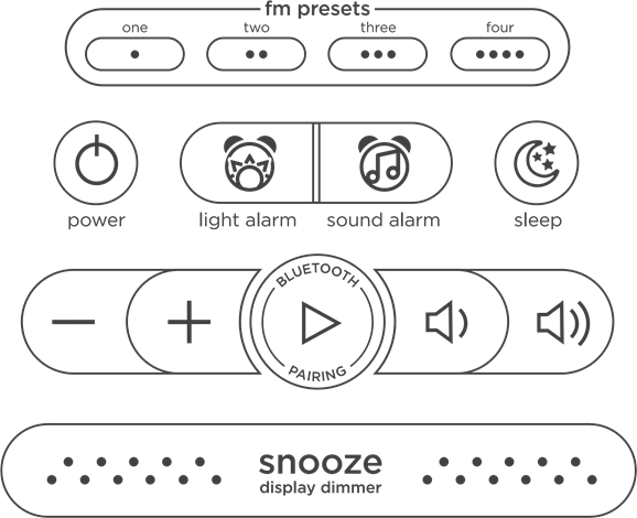 iHome - POWERCLOCK GLOW iBT295 - Bedienelemente Vorderseite Bedienelemente Vorderseite