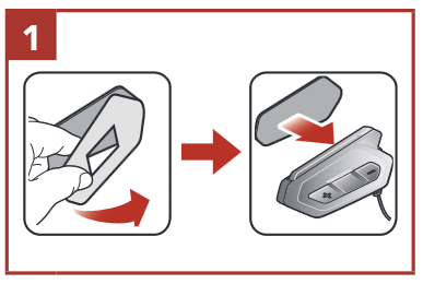 Sena - 50R - Anbringen der Haupteinheit mit doppelseitigen Klebebändern Schritt 1 Anbringen der Haupteinheit mit doppelseitigen Klebebändern Schritt 1
