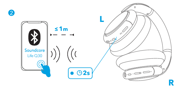 Soundcore - Life Q30 - Bluetooth párosítás 2. lépés Bluetooth párosítás 2. lépés
