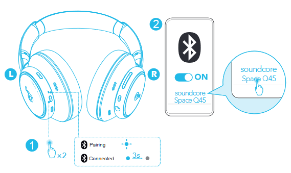 Soundcore - Space Q45 - Multipoint Connection Step 1 Conexión Multipunto Paso 1