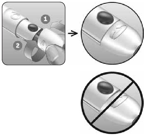 OneTouch - Lifescan Delica Plus - Naudoto lanceto išėmimas - 4 žingsnis - Uždėkite dūrio prietaiso dangtelį Naudoto lanceto išėmimas - 4 žingsnis - Uždėkite dūrio prietaiso dangtelį