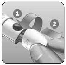 OneTouch - Lifescan Delica Plus - Naudoto lanceto išėmimas - 1 žingsnis - Nuimkite dūrio prietaiso dangtelį Naudoto lanceto išėmimas - 1 žingsnis - Nuimkite dūrio prietaiso dangtelį