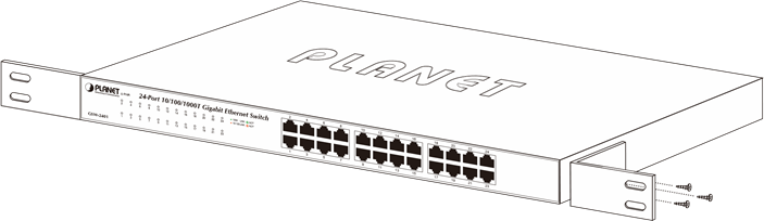 Planet - GSW-1601 - Figura 4: Fissaggio delle staffe allo Switch Gigabit Ethernet Figura 4: Fissaggio delle staffe allo Switch Gigabit Ethernet