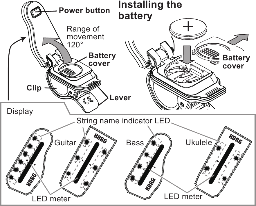 Korg - HeadTune HT-G1 - Installing the Battery Installing the Battery