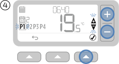 Honeywell Home - T3 - Podešavanje rasporeda - Korak 4 - Odaberite razdoblje, a zatim potvrdite Podešavanje rasporeda - Korak 4 - Odaberite razdoblje, a zatim potvrdite