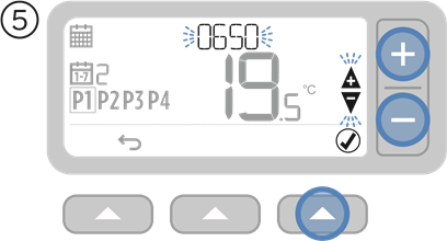 Honeywell Home - T3 - Podešavanje rasporeda - Korak 5 - Podesite vrijeme, a zatim potvrdite Podešavanje rasporeda - Korak 5 - Podesite vrijeme, a zatim potvrdite