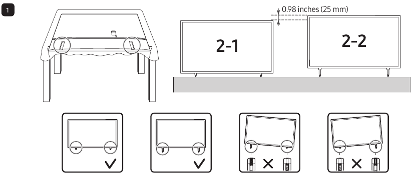 Samsung - HG43AU800N - LED televizoriaus stovo montavimas - 1 žingsnis LED televizoriaus stovo montavimas - 1 žingsnis