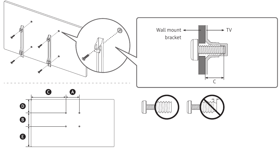 Samsung - HG43AU800N - Sieninio laikiklio rinkinio specifikacijos Sieninio laikiklio rinkinio specifikacijos