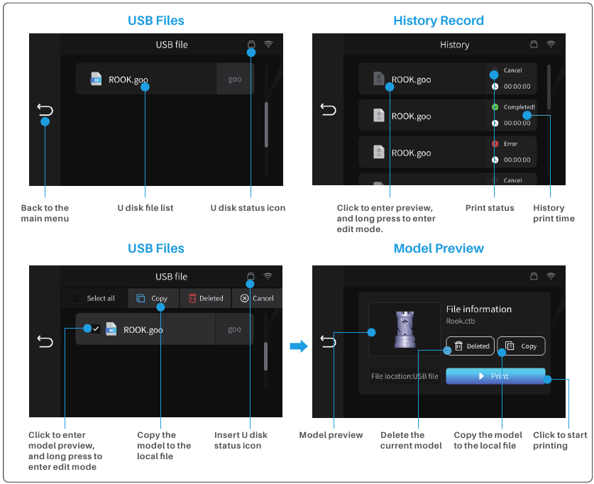 Elegoo - Saturn 3 Ultra - Visión general de la pantalla de operación - Parte 2 - Lista de impresión Visión general de la pantalla de operación - Parte 2 - Lista de impresión