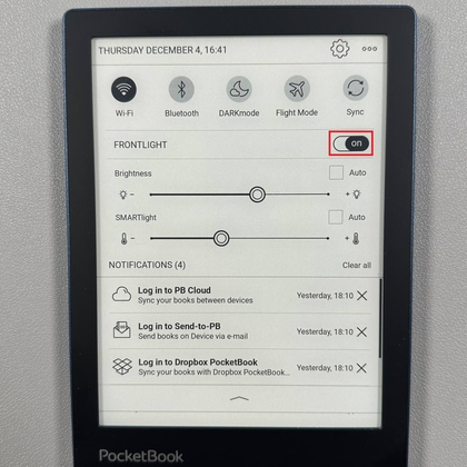 Voorgrondverlichting in- of uitschakelen op de PocketBook 634 Verse Pro