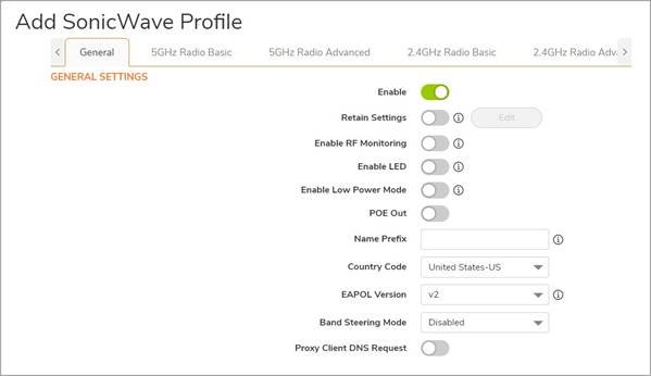 SonicWALL - SonicWave 641 - Configuración de la pantalla General Configuración de la pantalla General