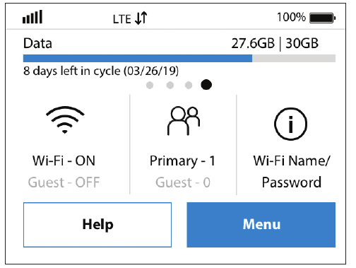 Inseego - MiFi 8000 - Affichage de l'appareil - ÉCRAN D'ACCUEIL Affichage de l'appareil - ÉCRAN D'ACCUEIL
