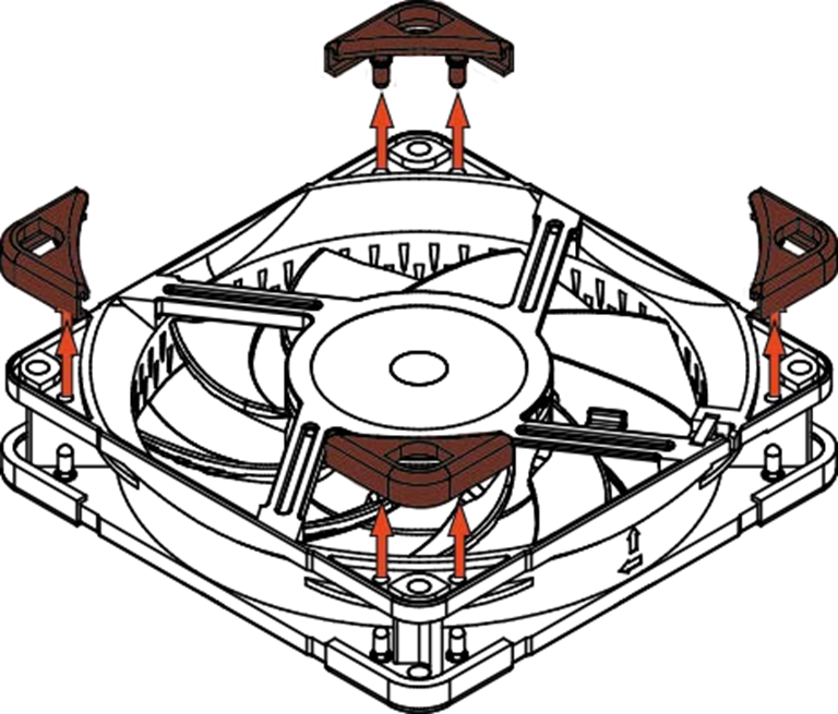 Noctua - NF-A12x25 PWM - Instalação com o Mecanismo Fornecido - Passo 1 Instalação com o Mecanismo Fornecido - Passo 1