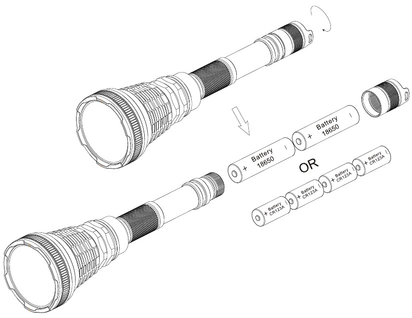 NITECORE - MH40GTR - Batterij Installatie Batterij Installatie