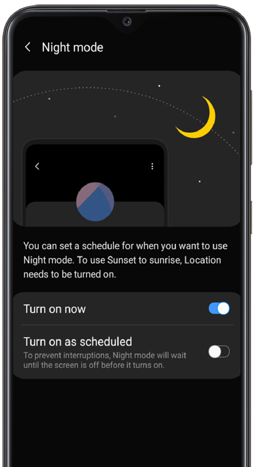 Samsung - Galaxy A10e - Modul de noapte - Activarea unei teme mai întunecate Modul de noapte - Activarea unei teme mai întunecate