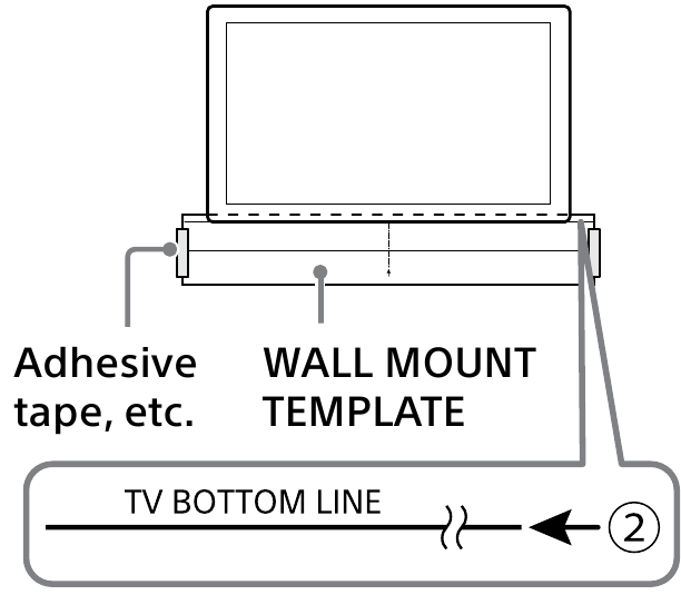 Sony - HT-S400 - Wandmontage des Barlautsprechers – Schritt 3 – Ausrichtung der unteren Linie Wandmontage des Barlautsprechers – Schritt 3 – Ausrichtung der unteren Linie
