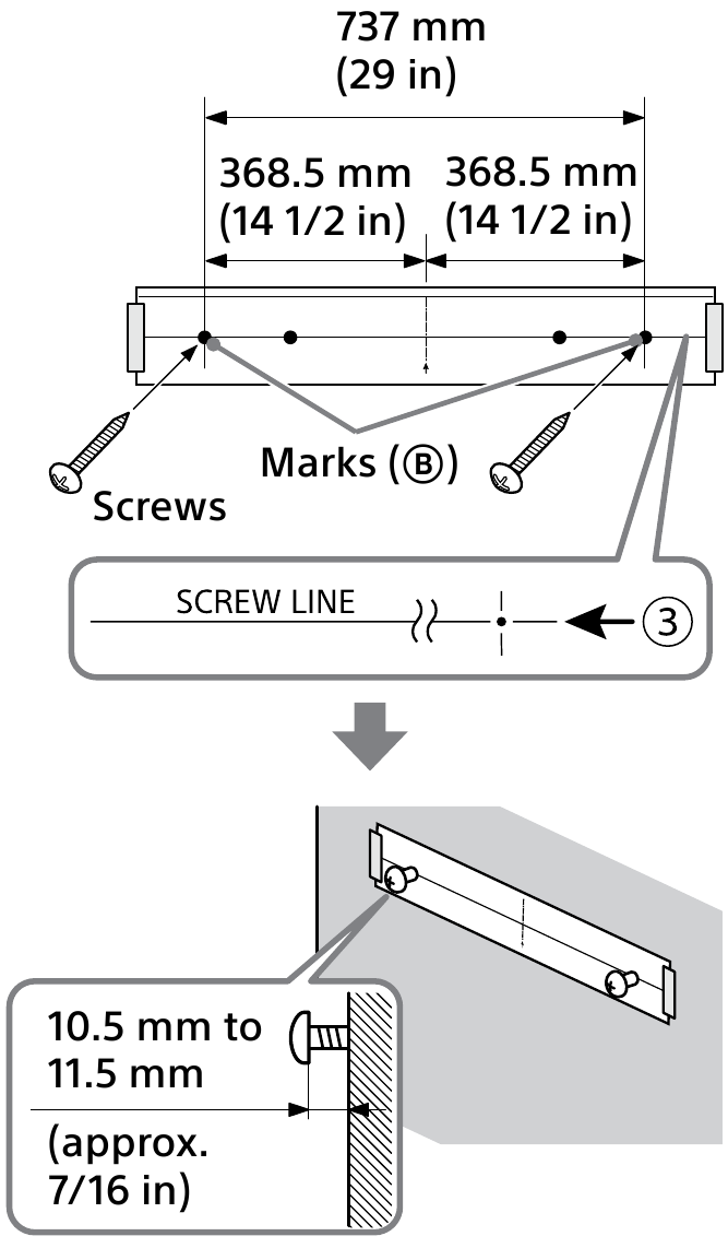 Sony - HT-S400 - Wandmontage des Barlautsprechers – Schritt 4 – Schraubdiagramm Wandmontage des Barlautsprechers – Schritt 4 – Schraubdiagramm