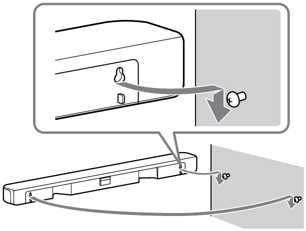 Sony - HT-S400 - Wandmontage des Barlautsprechers – Schritt 6 – Aufhängen des Barlautsprechers an den Schrauben Wandmontage des Barlautsprechers – Schritt 6 – Aufhängen des Barlautsprechers an den Schrauben