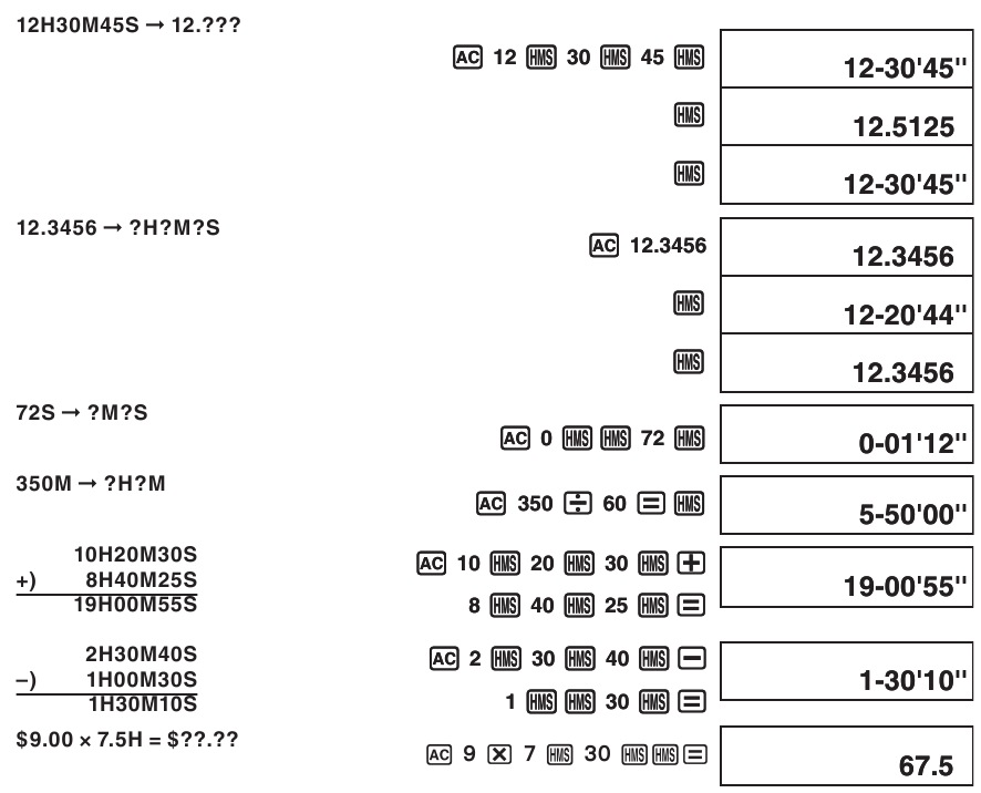 Casio - MS-10VC - Calculs horaires Calculs horaires