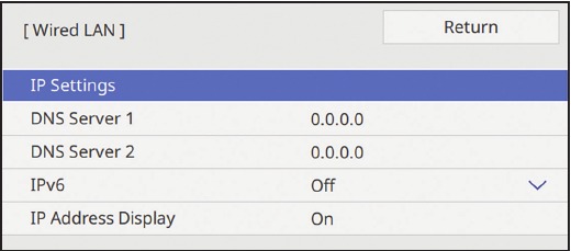 EPSON - PowerLite EB-L250F - Konfigurasi jaringan kabel - Menu LAN Kabel Konfigurasi jaringan kabel - Menu LAN Kabel