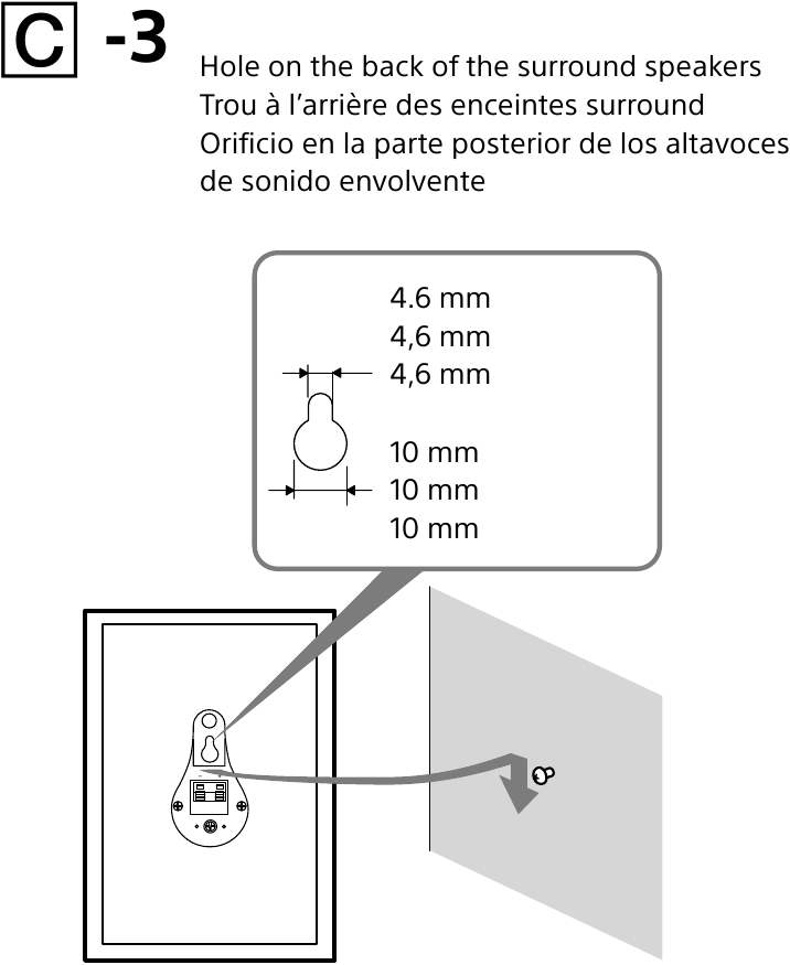 SONY - SS-CS310CR - O'rab turuvchi karnaylarni devorga o'rnatish - 3-qadam O'rab turuvchi karnaylarni devorga o'rnatish - 3-qadam