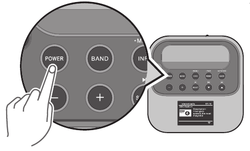 Sangean - REVERY R4 - Tryk på On / Standby-knappen for at tænde radioen. Tryk på On / Standby-knappen for at tænde radioen.