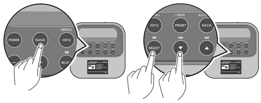 Sangean - REVERY R4 - Tryk på Band-knappen, og brug derefter Menu Tryk på Band-knappen, og brug derefter Menu