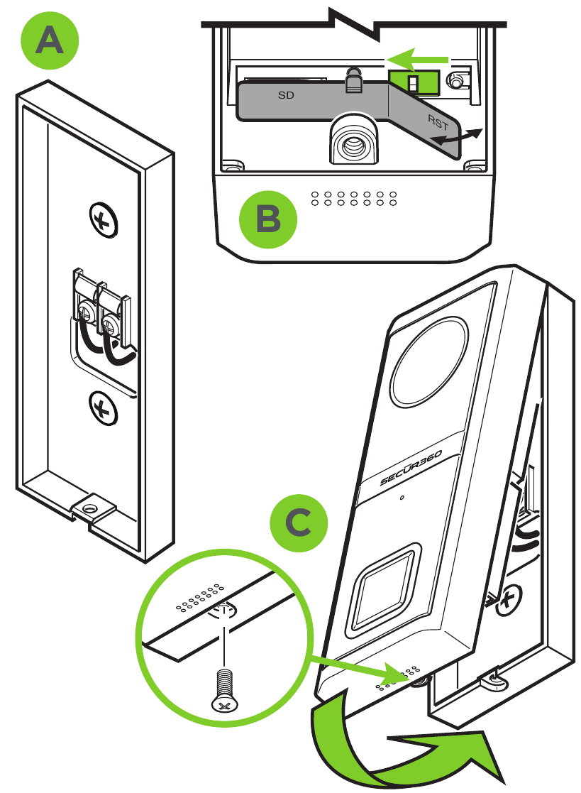 HeathZenith - SECUR360 9600 - Kytke painonapin taustalevy Kytke painonapin taustalevy
