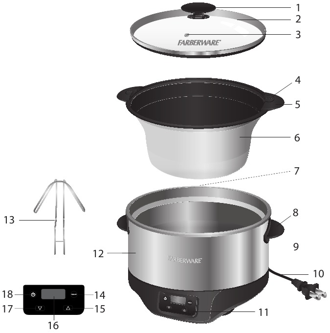 Farberware - Olla de cocción lenta ovalada de 6 Qt. 104554 - PIEZAS PIEZAS