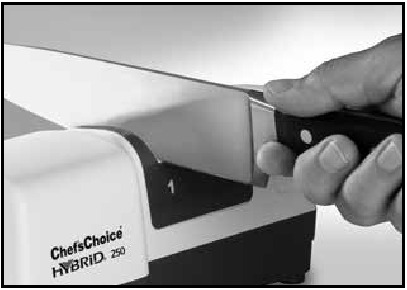 Chef's Choice - 250 - Stage 1 - Inserting the blade in the left slot Stage 1 - Inserting the blade in the left slot