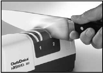 Chef's Choice - 250 - Stage 2 - Inserting the blade in the left slot Stage 2 - Inserting the blade in the left slot