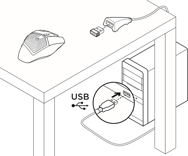 Logitech - G602 - Usando o cabo de extensão Usando o cabo de extensão