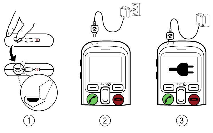 Doro - Secure 580 - Nabíjanie telefónu - Krok 1 Nabíjanie telefónu - Krok 1