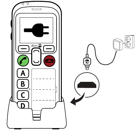 Doro - Secure 580 - Nabíjanie telefónu - Krok 2 Nabíjanie telefónu - Krok 2