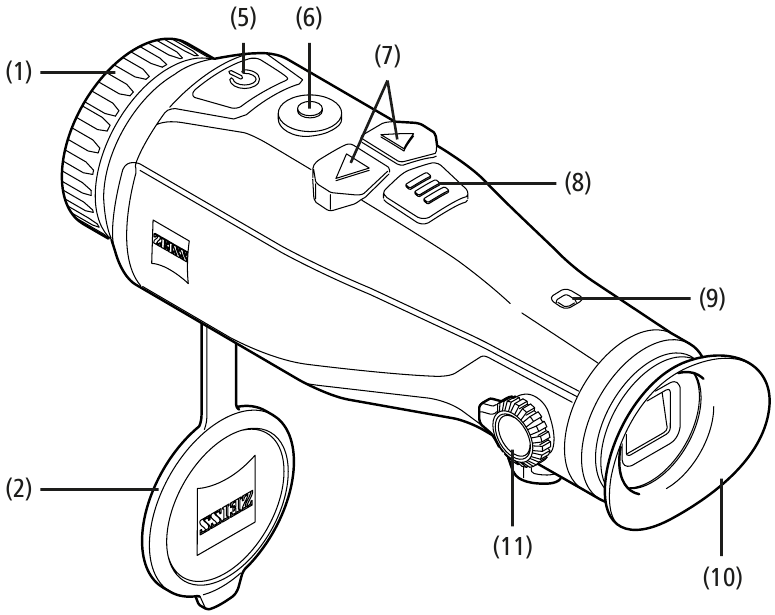 ZEISS - DTI 3/35 - Părți ale dispozitivului - Vedere de sus Părți ale dispozitivului - Vedere de sus