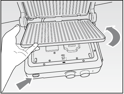 ARIETE - 1918 - Standard grilling position - Opening the top plate Standard grilling position - Opening the top plate