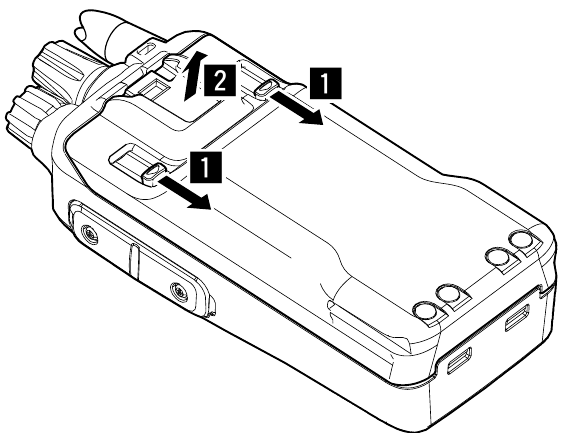 Icom - Série IC-F1100D - Détachement du bloc-batterie Détachement du bloc-batterie