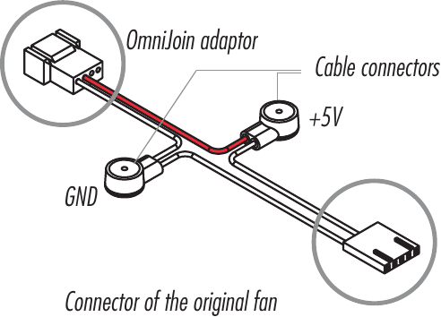 Noctua - NF-A8 5V PWM - Using the OmniJoin adaptor set Uso del juego de adaptadores OmniJoin