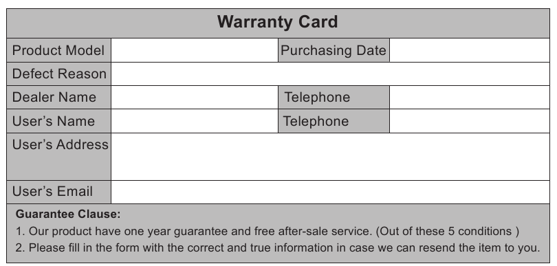 Tarjeta de garantía