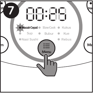 Philips - HD4515 - Pirinç Pişiriciyi Kullanma - Adım 3 - Menü düğmesi Pirinç Pişiriciyi Kullanma - Adım 3 - Menü düğmesi