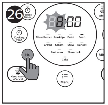 Philips - HD4535 - Кешіктірілген пісіруге арналған алдын ала орнатылған уақыт - 2-қадам Кешіктірілген пісіруге арналған алдын ала орнатылған уақыт - 2-қадам