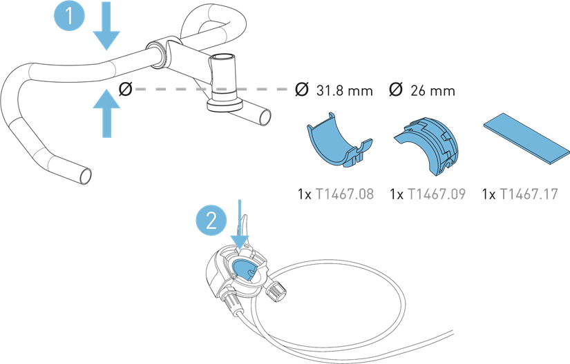 Tacx - Blue Matic - Meça o diâmetro do guidão e coloque a inserção adequada Meça o diâmetro do guidão e coloque a inserção adequada