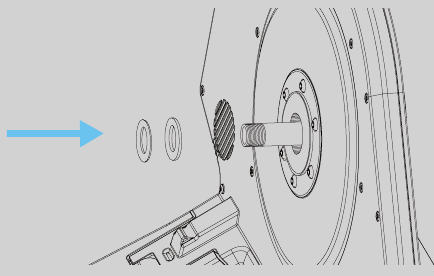 Tacx - NEO Smart - Slide the 2 supplied spacers to the back of the axle Desliza los 2 espaciadores suministrados hacia la parte posterior del eje