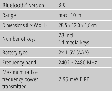 Hama - KEY4ALL X510 - Technical Data Technical Data
