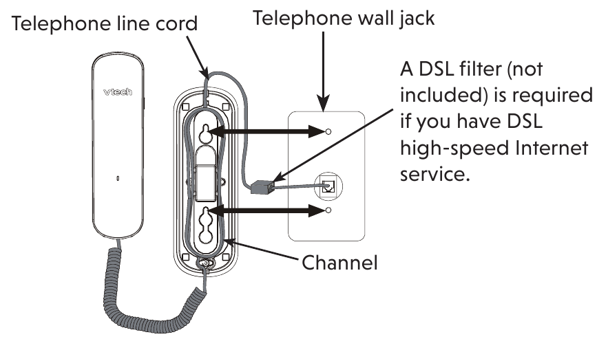 VTech - CD1103 - Montarea telefonului pe perete - Pasul 1 Mounting the telephone on the wall - Step 1