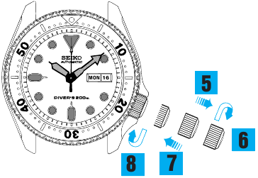 Seiko - 7S26 - LAIKO/KALENDORIAUS NUSTATYMAS (7S26/7S36) - 2 žingsnis LAIKO/KALENDORIAUS NUSTATYMAS (7S26/7S36) - 2 žingsnis