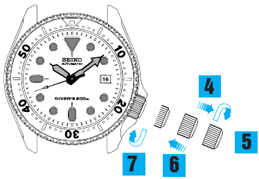 Seiko - 7S26 - LAIKO/KALENDORIAUS NUSTATYMAS (7S35) - 2 žingsnis LAIKO/KALENDORIAUS NUSTATYMAS (7S35) - 2 žingsnis