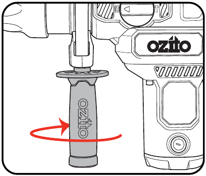 Ozito - RHD-4100 - UTILIZZO DELL'ASTA DI PROFONDITÀ - Passaggio 1 - Allentare l'impugnatura UTILIZZO DELL'ASTA DI PROFONDITÀ - Passaggio 1 - Allentare l'impugnatura