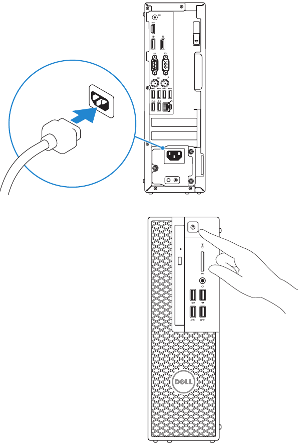 Dell - Precision Tower 3420 - Elektr kabelini ulang va quvvat tugmasini bosing Elektr kabelini ulang va quvvat tugmasini bosing