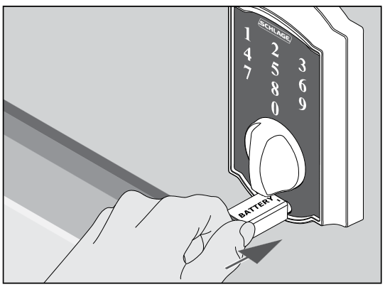 Schlage - BE375 - CERROJO DE PANTALLA TÁCTIL SIN LLAVE - Arranque de la batería - Paso 1 CERROJO DE PANTALLA TÁCTIL SIN LLAVE - Arranque de la batería - Paso 1